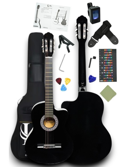 CG-3900BK-xbag Klasik Gitar 4/4 Sap Ayarlı Kesik Kasa Full Set