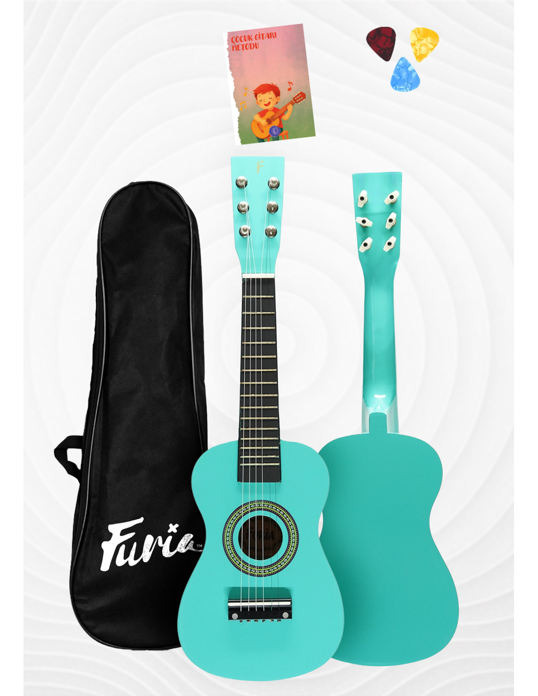 🎸 Furia FR-23GR 6 Telli Çocuk Gitarı | Turkuaz Renk, Ergonomik ve Eğlenceli