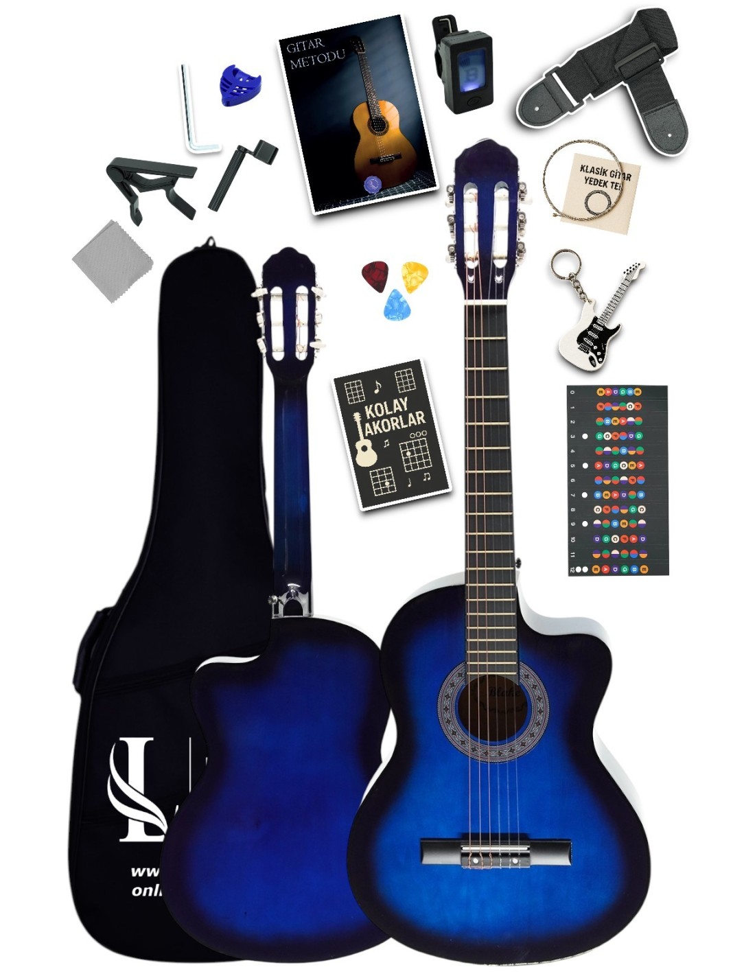 CG-3901BL Klasik Gitar 4/4 Sap Ayarlı Kesik Kasa Full Set