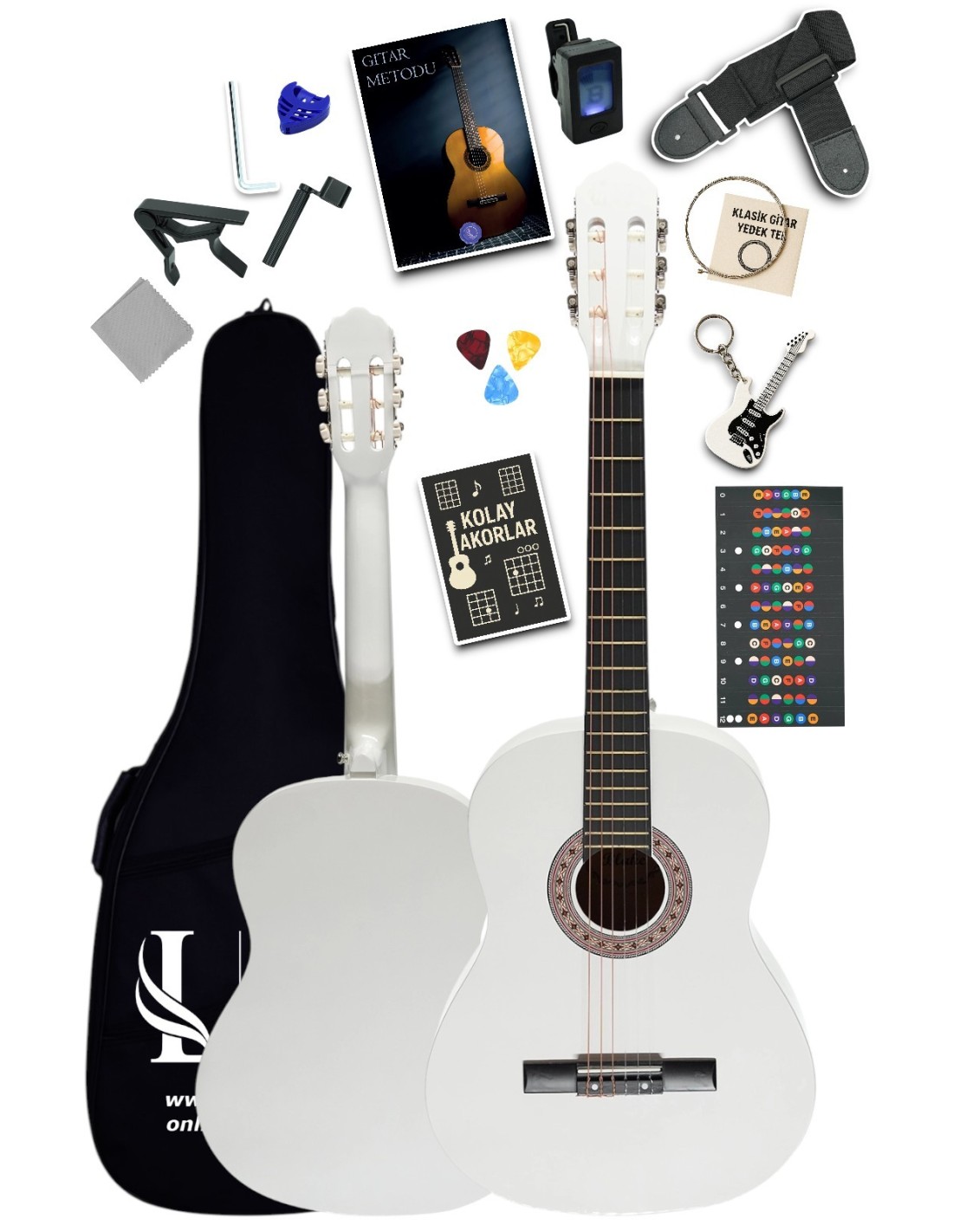 CG-3902WH Klasik Gitar 4/4 Yetişkin Boy Sap Ayarlı Full Set