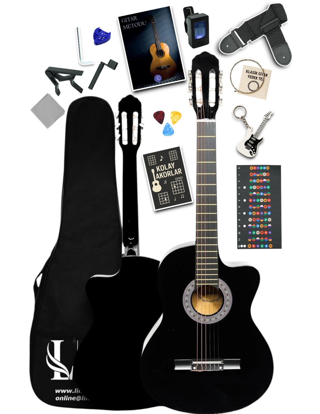 CG-3901BK Klasik Gitar 4/4 Sap Ayarlı Kesik Kasa Full Set