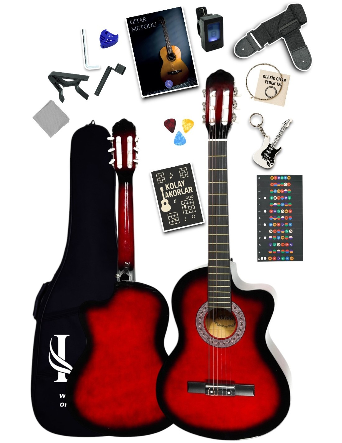 CG-3901RD Klasik Gitar 4/4 Sap Ayarlı Kesik Kasa Full Set