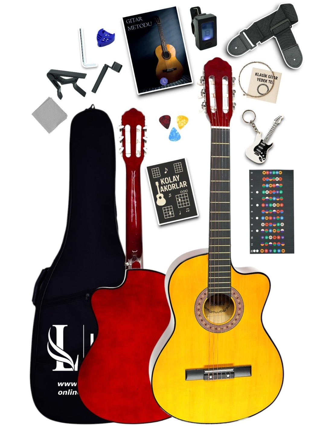 CG-3901Y Klasik Gitar 4/4 Sap Ayarlı Kesik Kasa Full Set