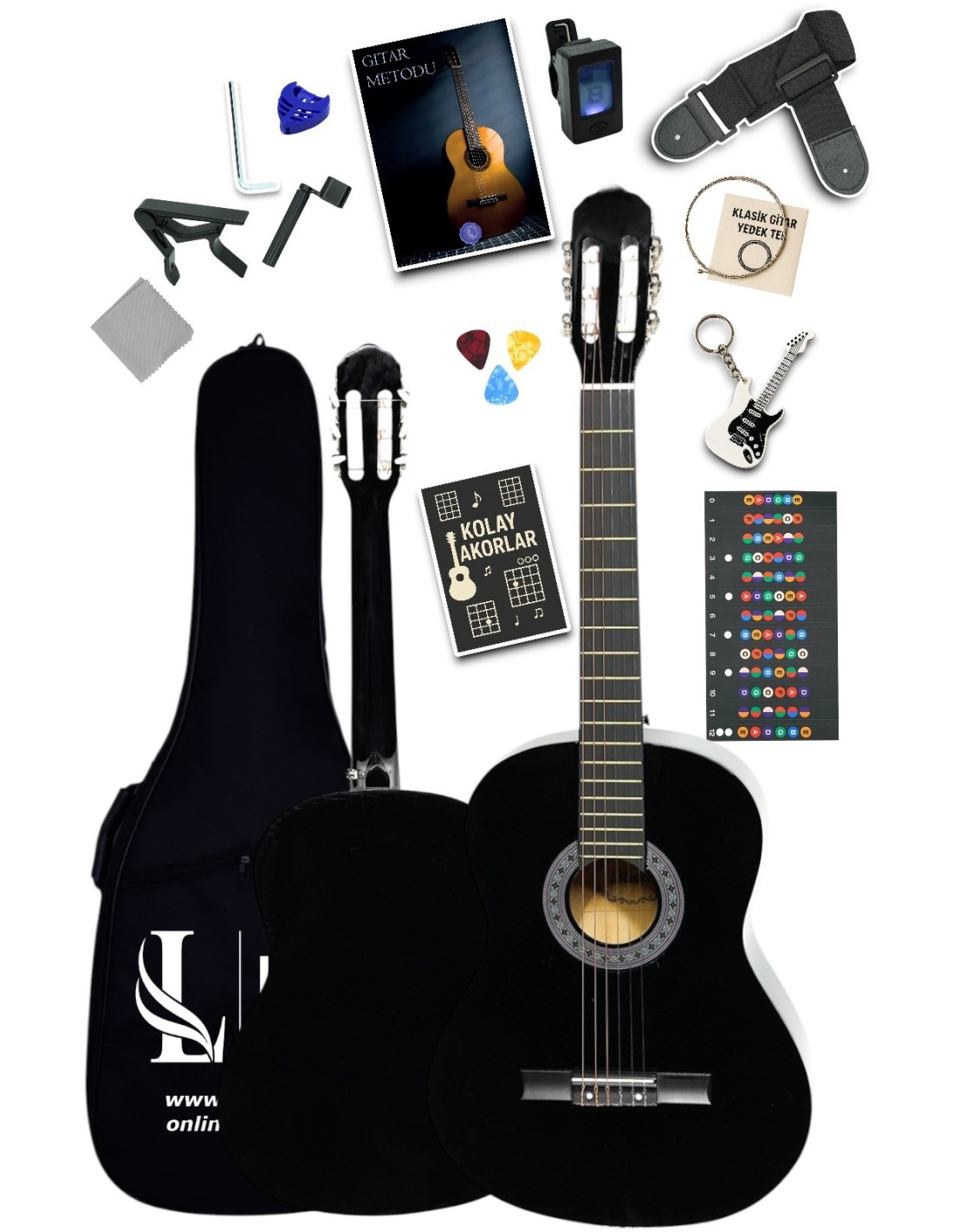 CG-3902BK Klasik Gitar 4/4 Yetişkin Boy Sap Ayarlı Full Set