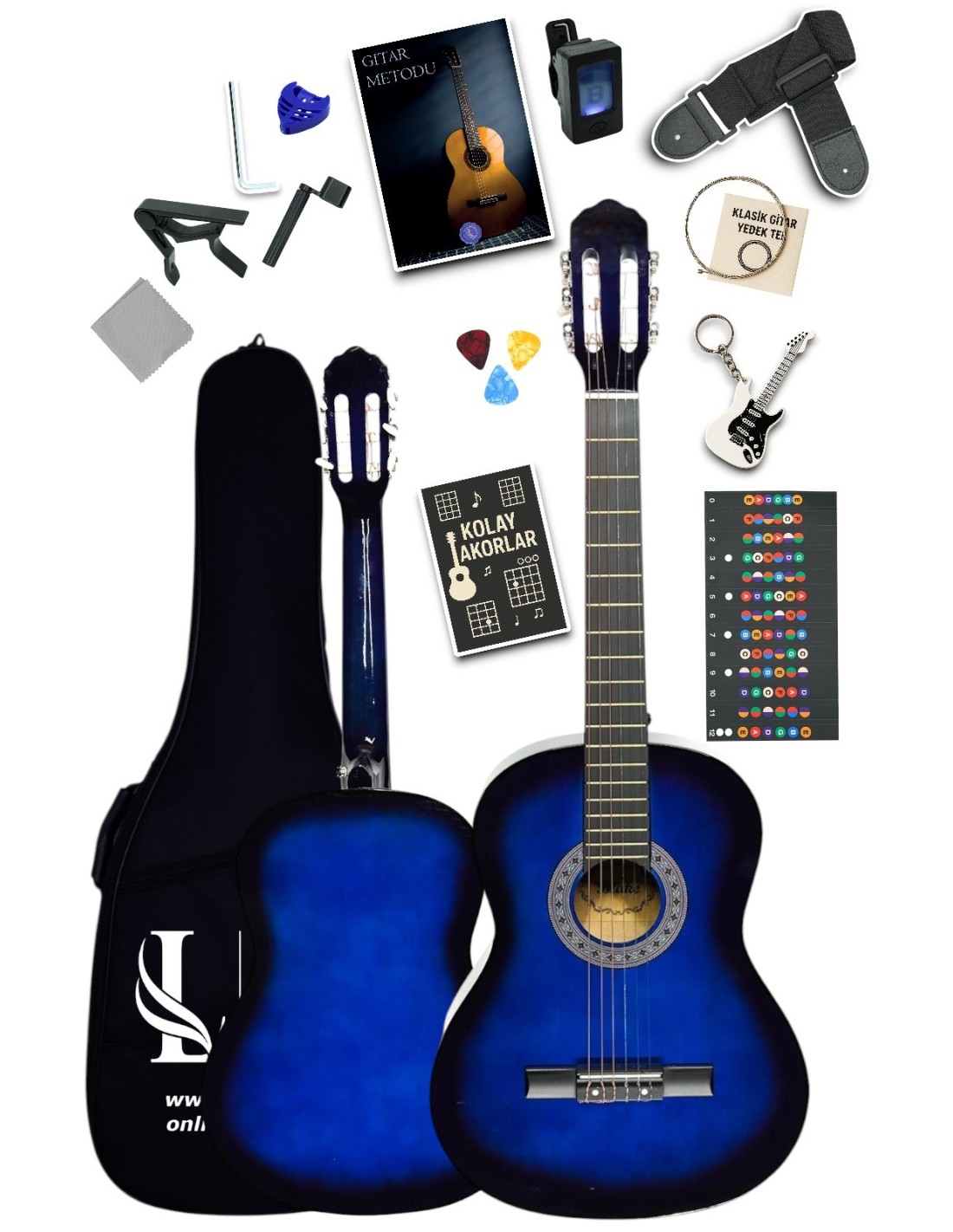 CG-3902BL Klasik Gitar 4/4 Yetişkin Boy Sap Ayarlı Full Set