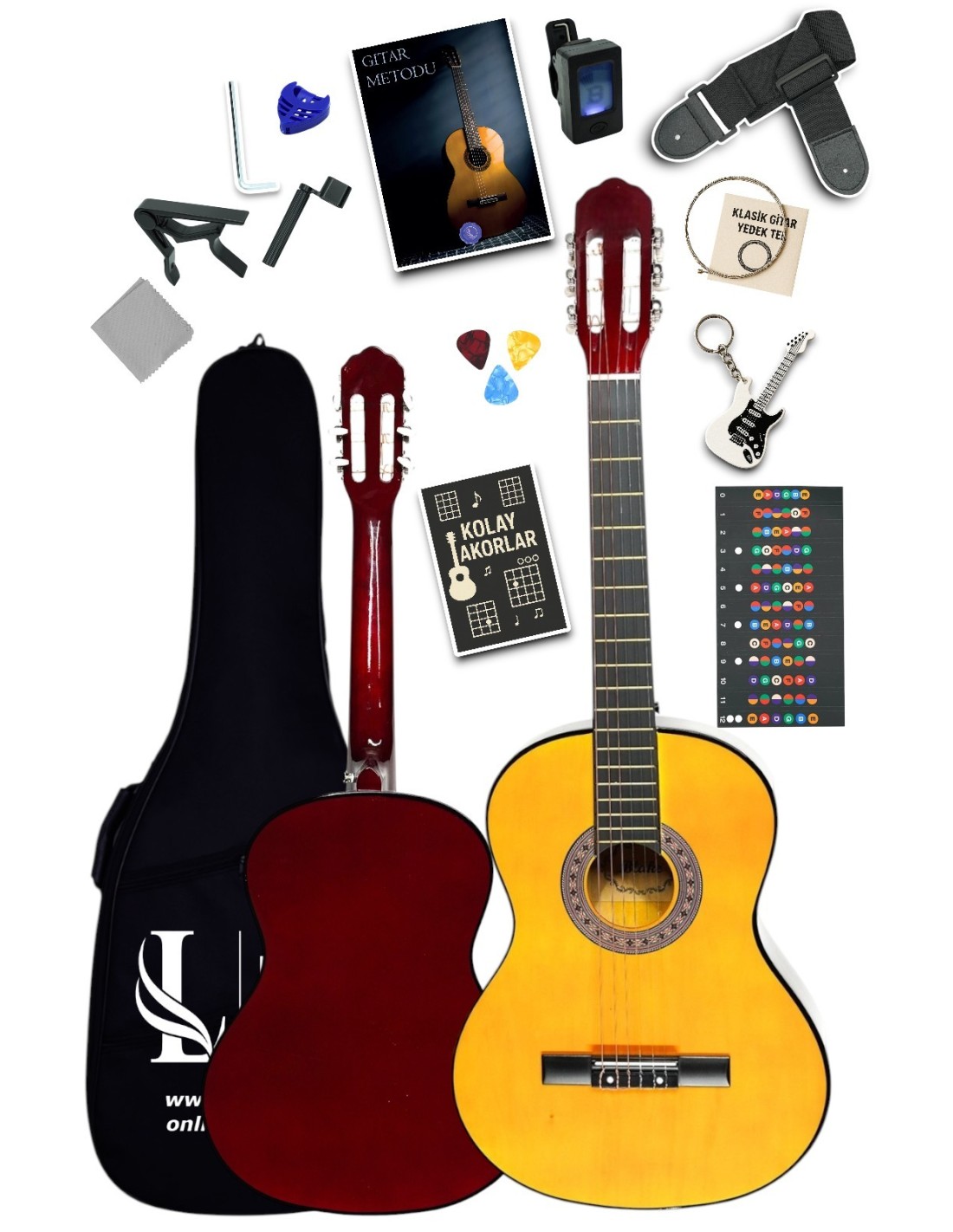 CG-3902Y Klasik Gitar 4/4 Yetişkin Boy Sap Ayarlı Full Set