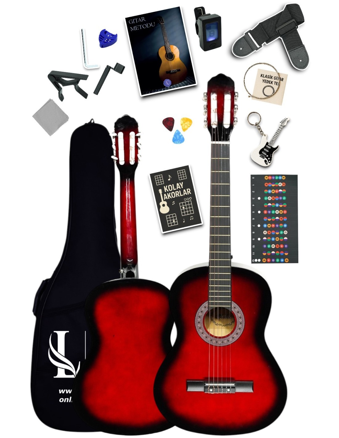 CG-3902RD Klasik Gitar 4/4 Yetişkin Boy Sap Ayarlı Full Set