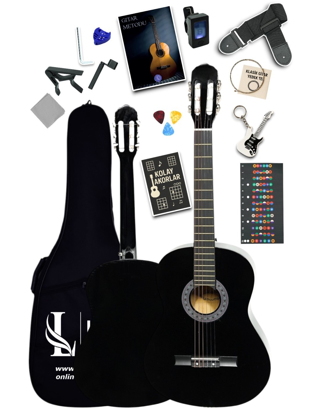 CG-3902BK SOLAK Klasik Gitar 4/4 Yetişkin Boy Sap Ayarlı Full Set