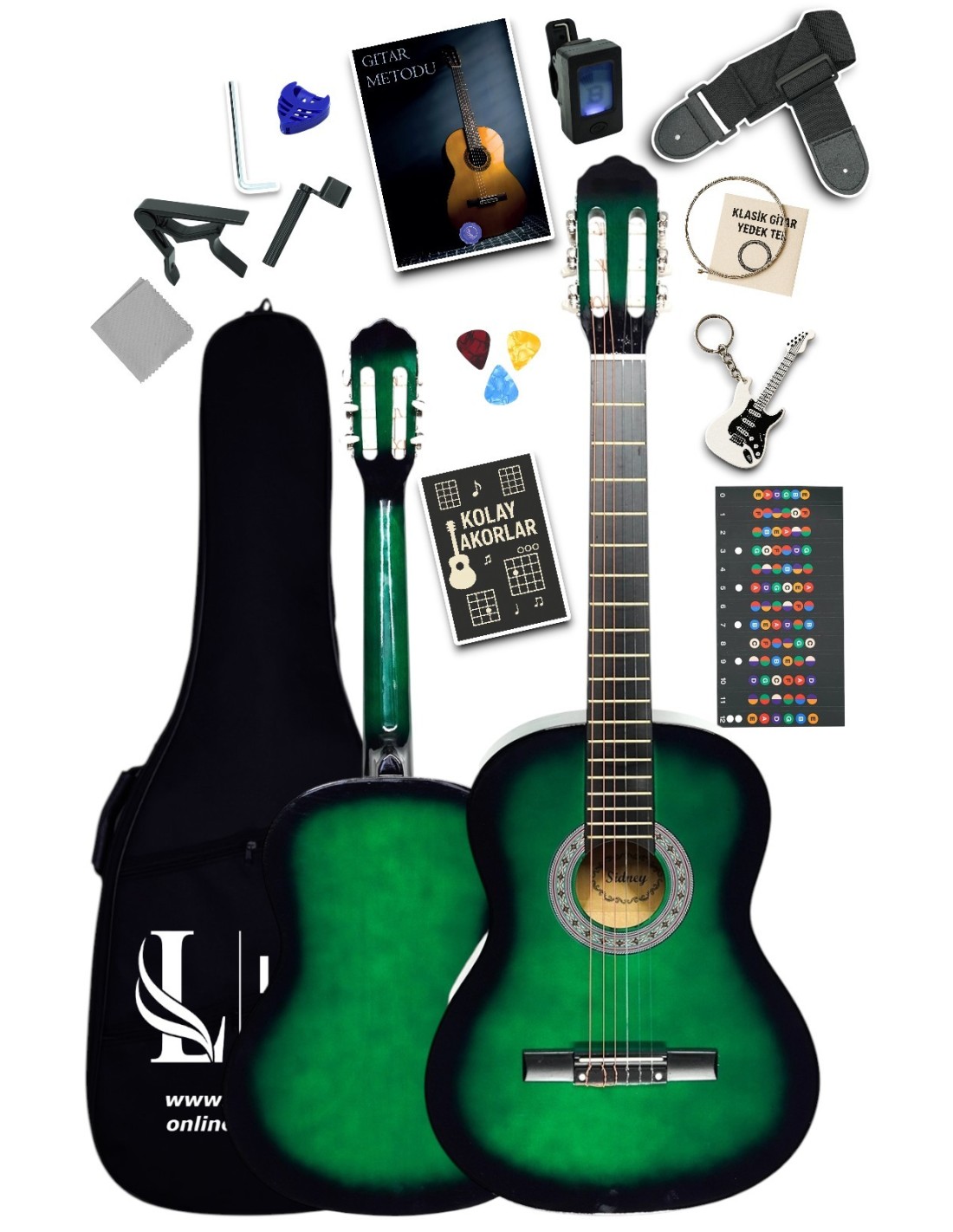CG-3902GNS Klasik Gitar 4/4 Yetişkin Boy Sap Ayarlı Full Set