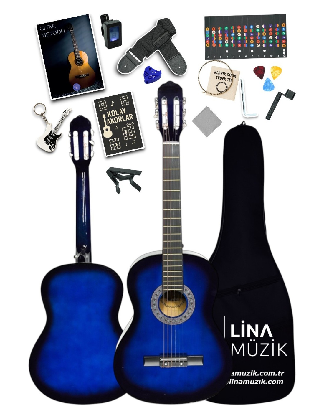 CG-3602BLS Klasik Gitar 3/4 – Sap Ayarlı Full Set (Mavi Siyah)
