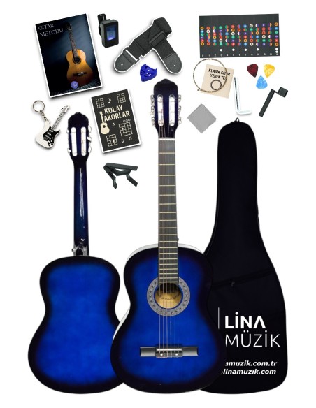 CG-3602BLS Klasik Gitar 3/4 – Sap Ayarlı Full Set (Mavi Siyah)