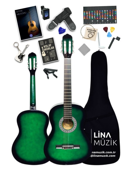 CG-3602GRB Klasik Gitar 3/4 – Sap Ayarlı Full Set (Yeşil Siyah)