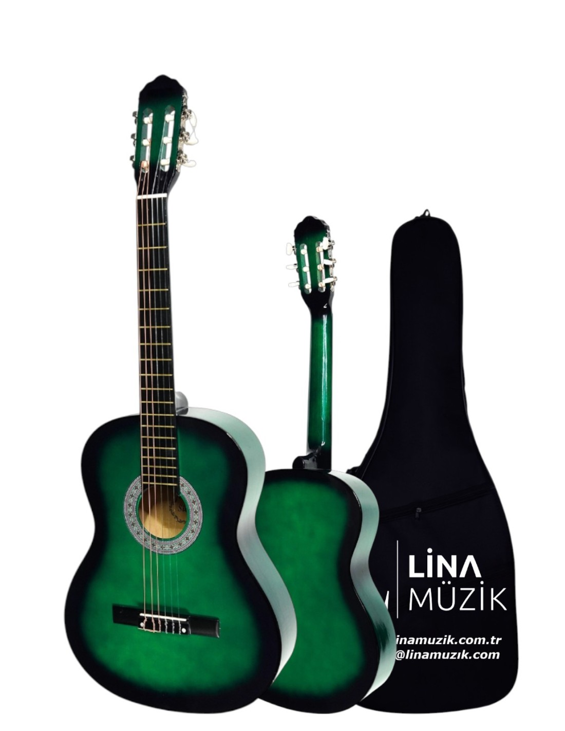 CG-3602GRB Klasik Gitar 3/4 – Sap Ayarlı Full Set (Yeşil Siyah)