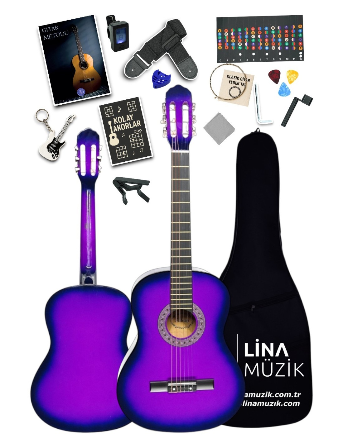 CG-3602PR Klasik Gitar 3/4 – Sap Ayarlı Full Set (Mor Siyah)