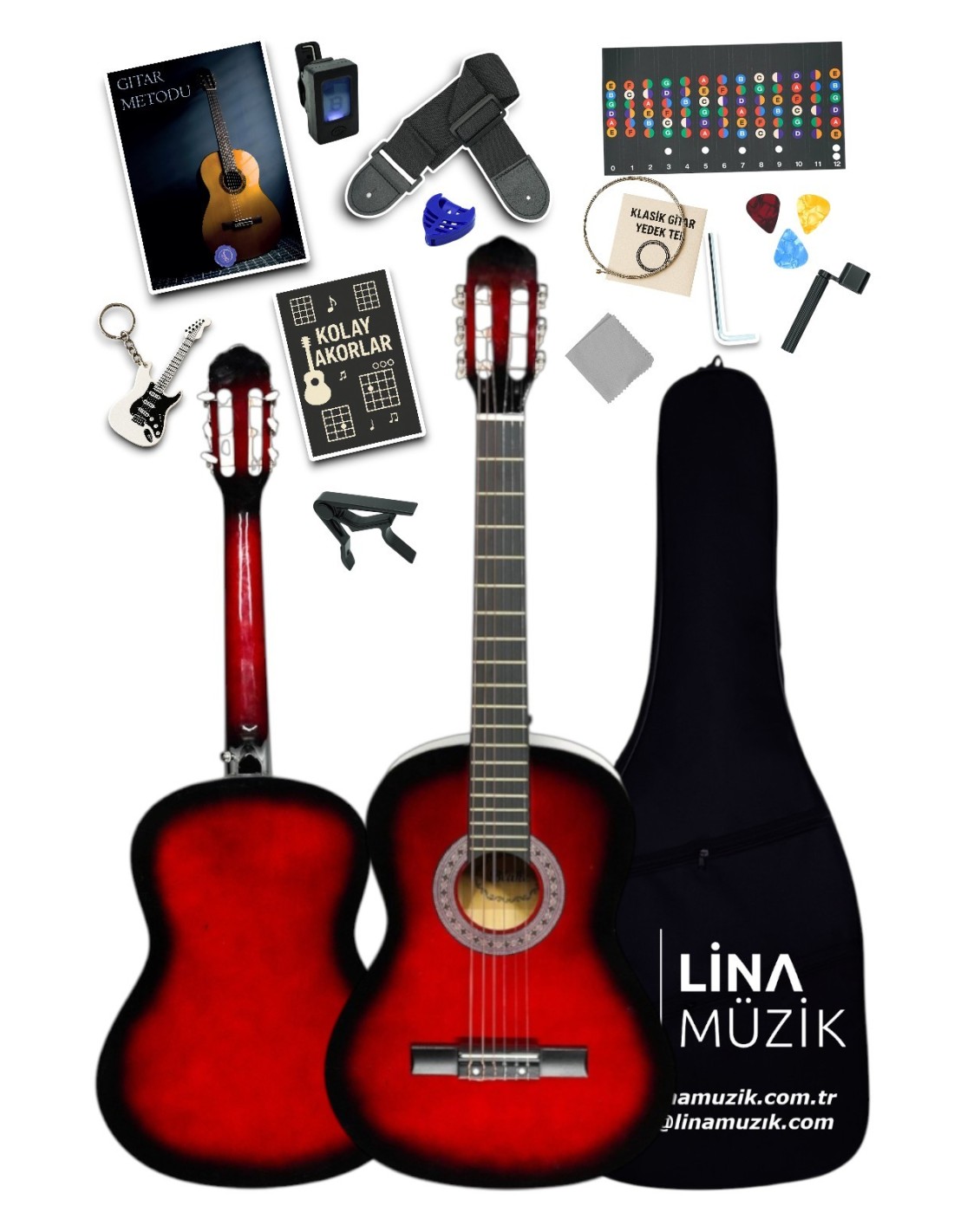 CG-3602RDS Klasik Gitar 3/4 – Sap Ayarlı Full Set (Kırmızı Siyah)